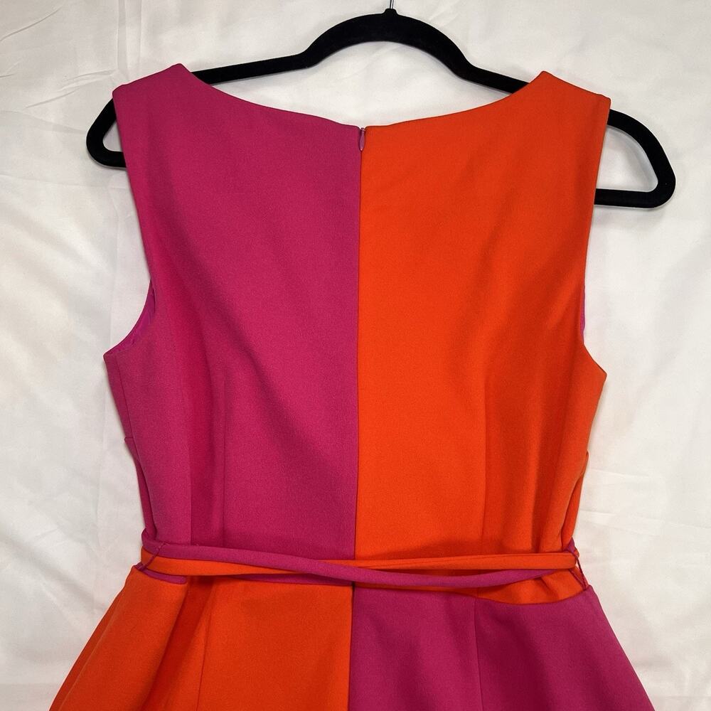 Trina Turk Coco Dress Size 8 Pink Orange Colorblock Sunset Sleeveless Tie Belt - Picture 9 of 12